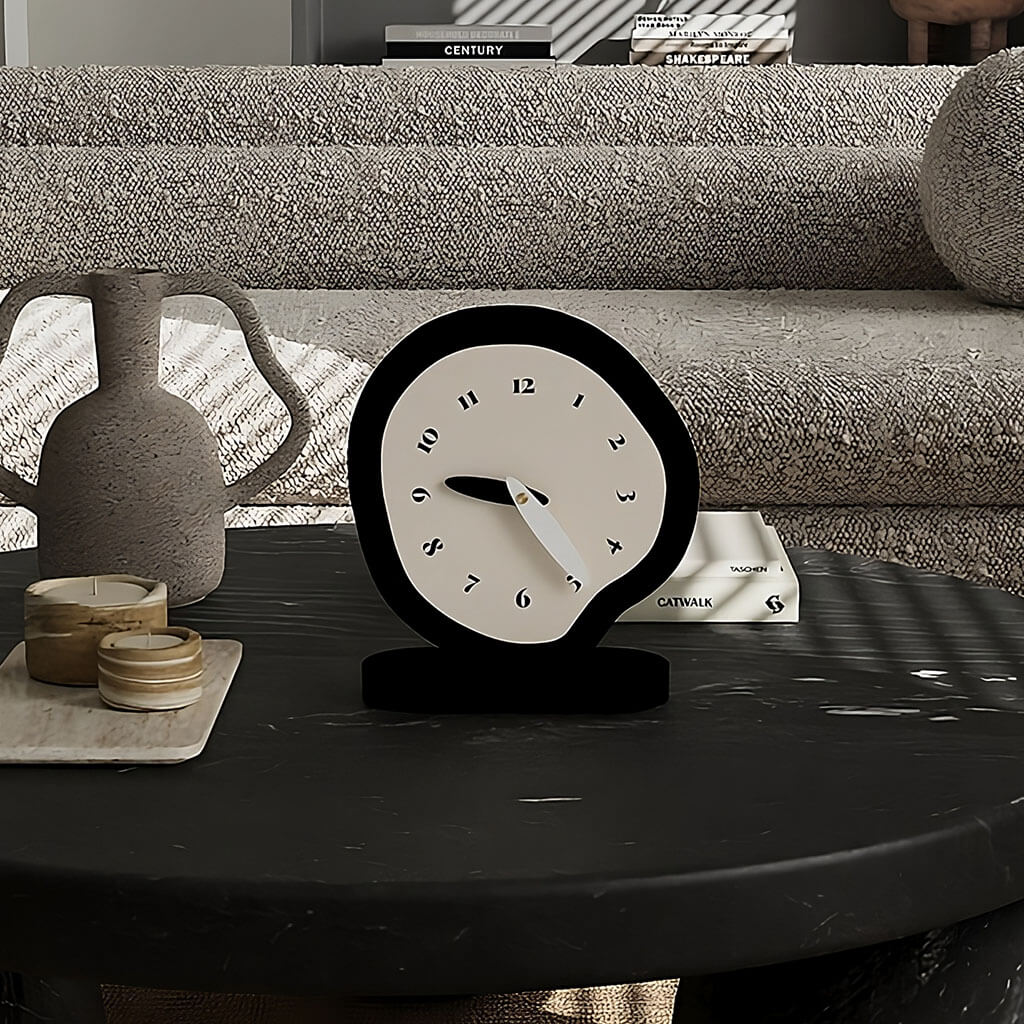 black and white irregular minimalist desk clock