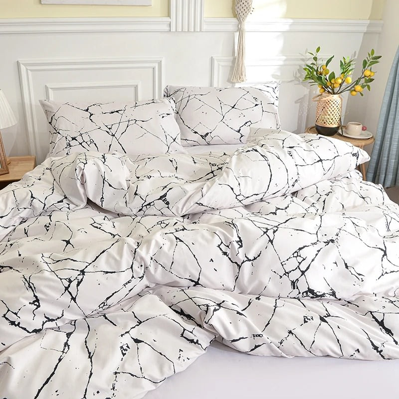 black and white natural stone print aesthetic bedding set roomtery