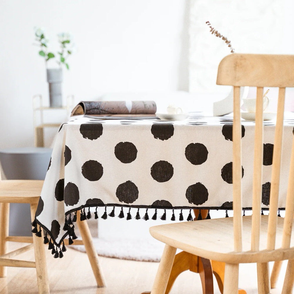 black and white polka dot print aesthetic tablecloth desk decor roomtery