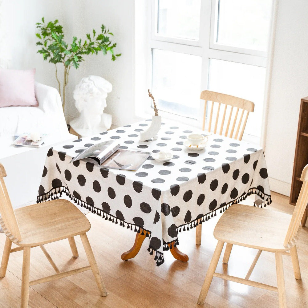 black and white polka dot print aesthetic tablecloth desk decor roomtery