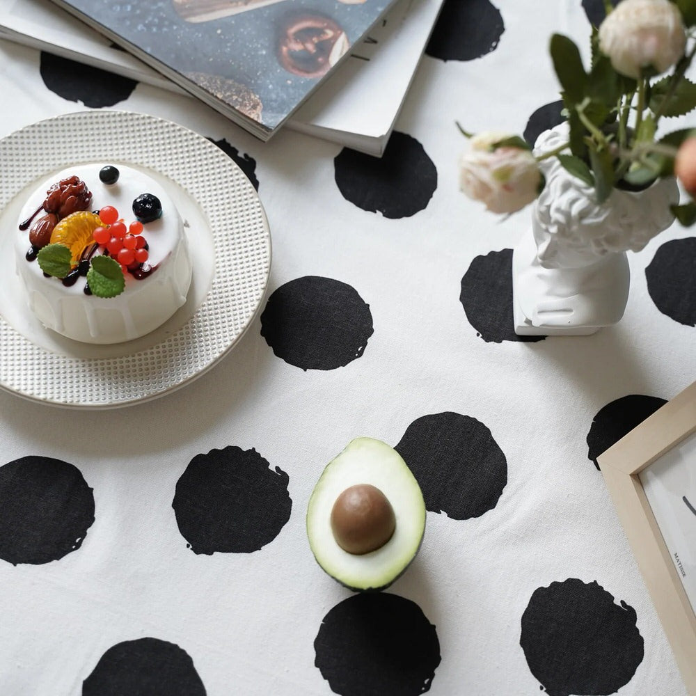 black and white polka dot print aesthetic tablecloth desk decor roomtery