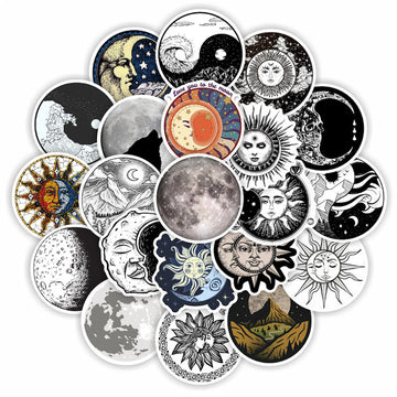 black and white sun and moon print aesthetic sticker pack roomtery