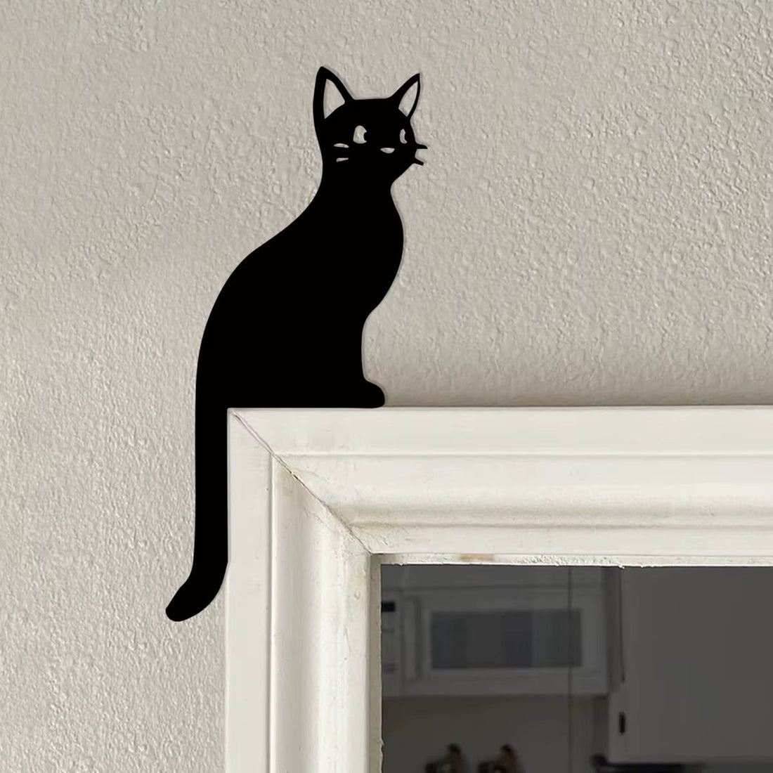 black cat silhouette decor sitting on door frame minimalist wall accent