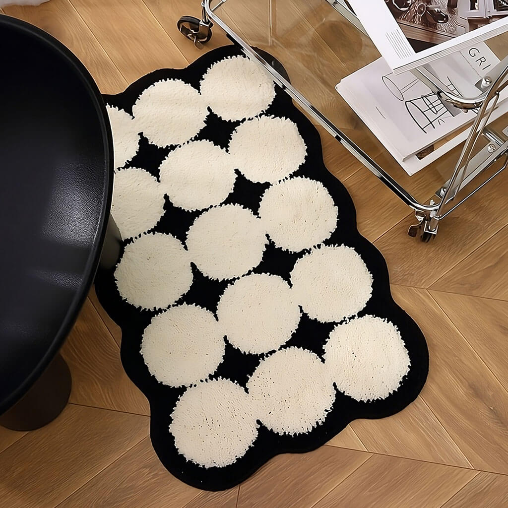 black white circles tufted rug