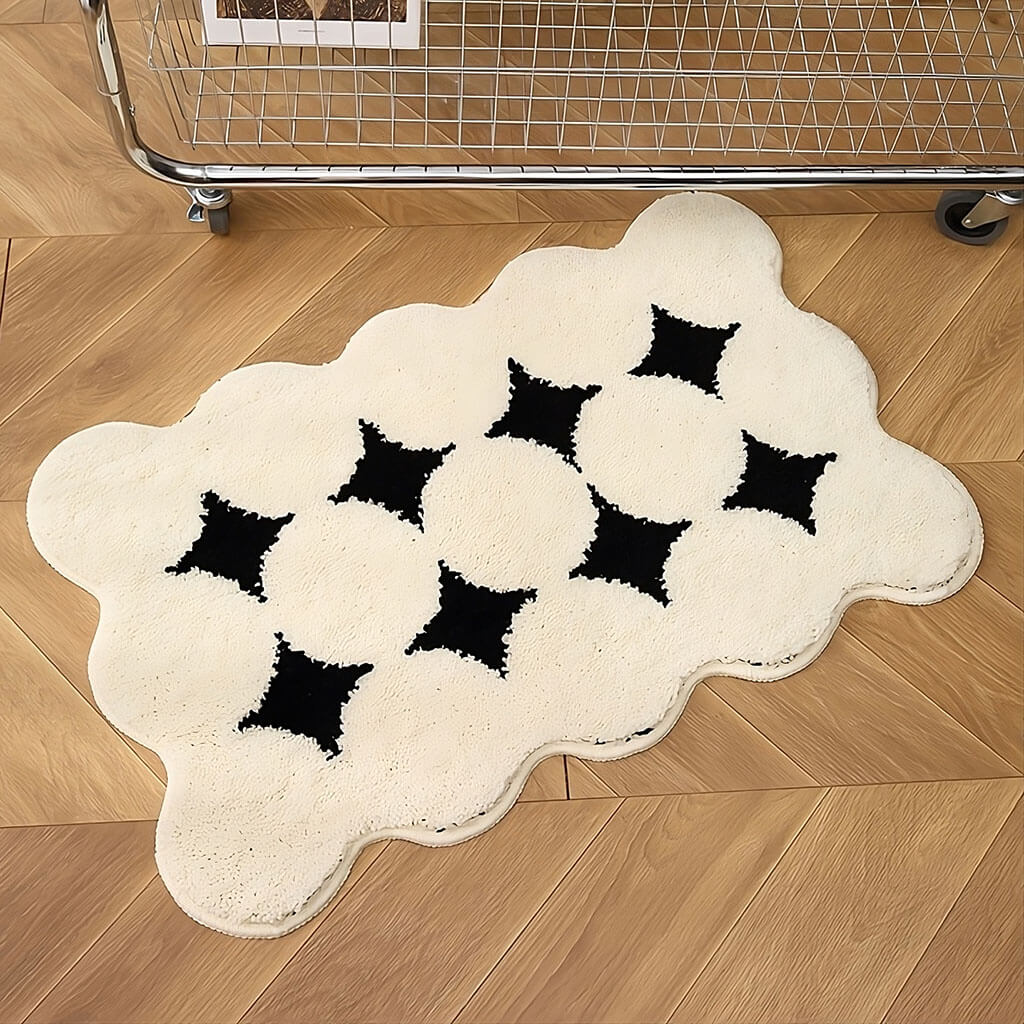 black white circles tufted rug