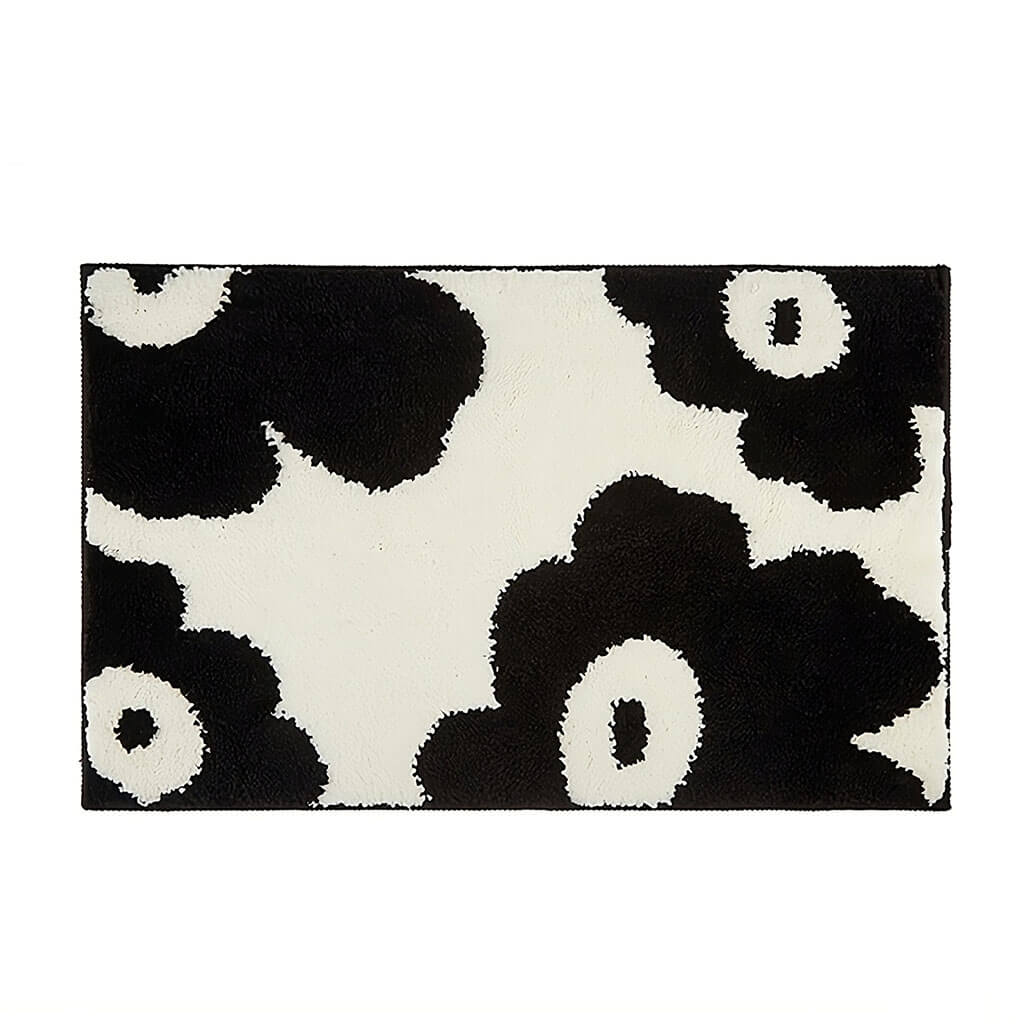 black white flowers tufted rug