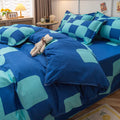 cute distorted blue checker aesthetic bedding set roomtery