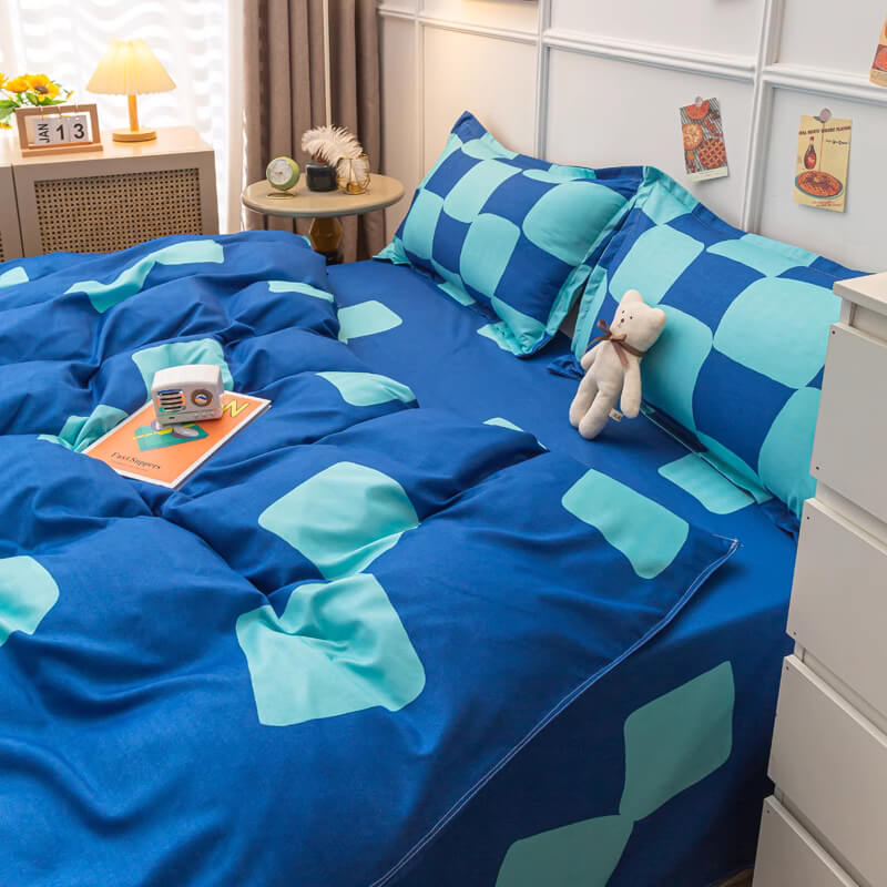 Blue Checker Bedding Set Aesthetic Bedding roomtery