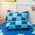 cute distorted blue checker aesthetic bedding set roomtery