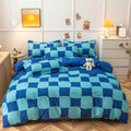 cute distorted blue checker aesthetic bedding set roomtery