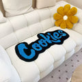 blue cookie title shaped aesthetic tufted accent rug