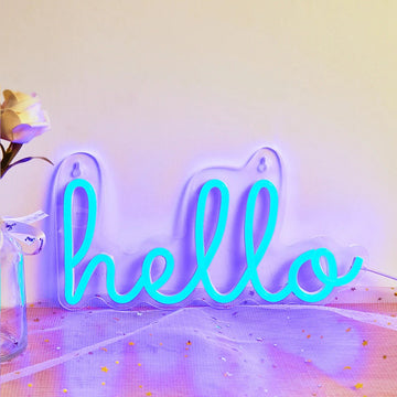 hello word in blue color wall hanging led neon sign roomtery