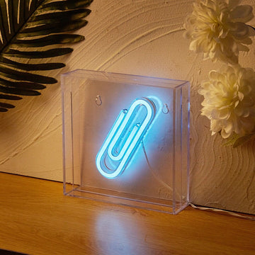 blue paper clip wall hanging led box neon sign roomtery aesthetic room decor
