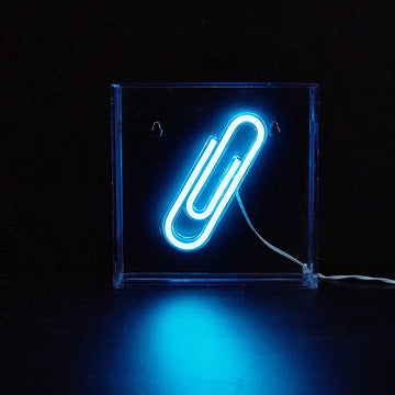 blue paper clip wall hanging led box neon sign roomtery aesthetic room decor