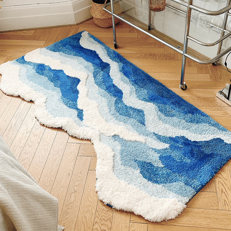 blue and white waves sea foam accent rug roomtery