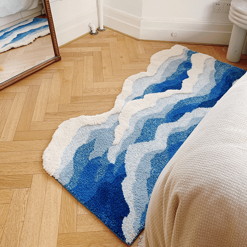 blue and white waves sea foam accent tufted rug roomtery