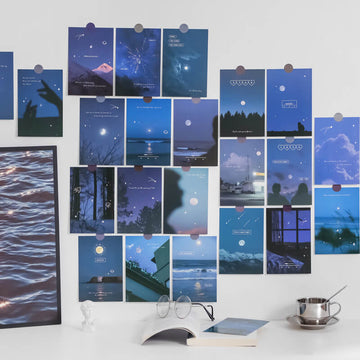 blue starry night sky prints wall collage poster cards roomtery