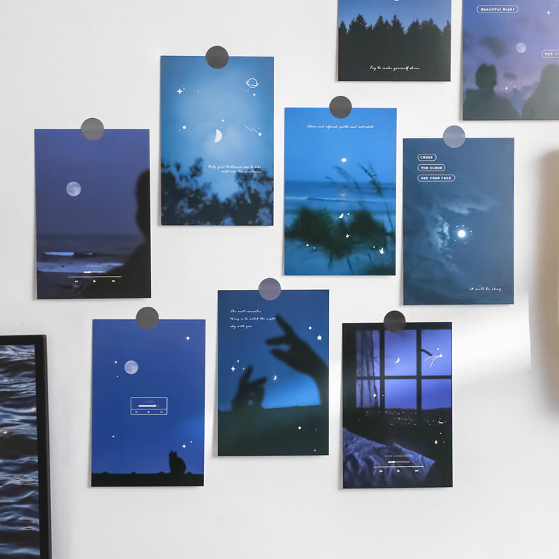 blue starry night sky prints wall collage poster cards roomtery