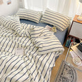 minimalist aesthetic striped bedding duvet cover set in blue shades roomtery aesthetic bedroom decor