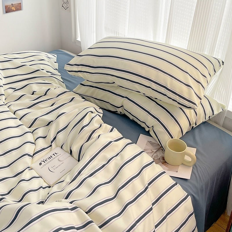 minimalist aesthetic striped bedding duvet cover set in blue shades roomtery aesthetic bedroom decor
