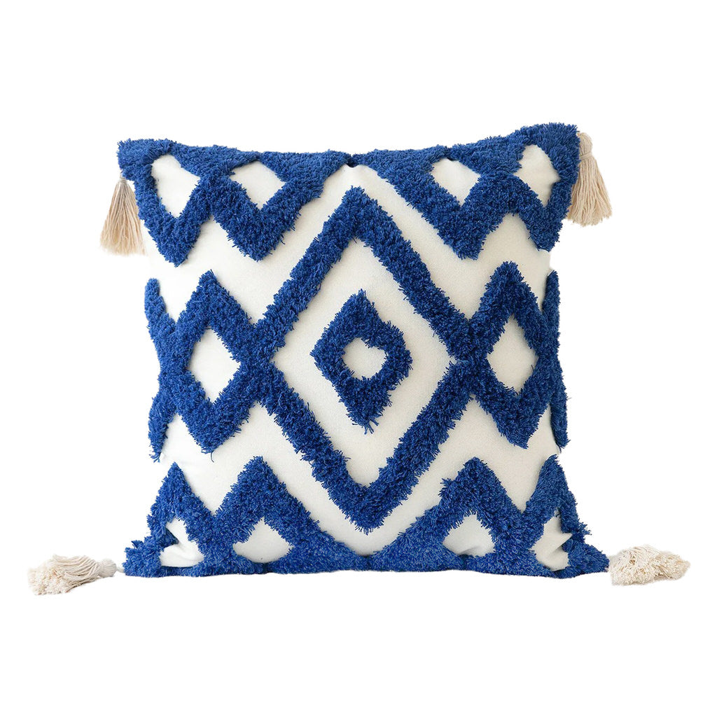 blue ornament tufted pillow cushion cover