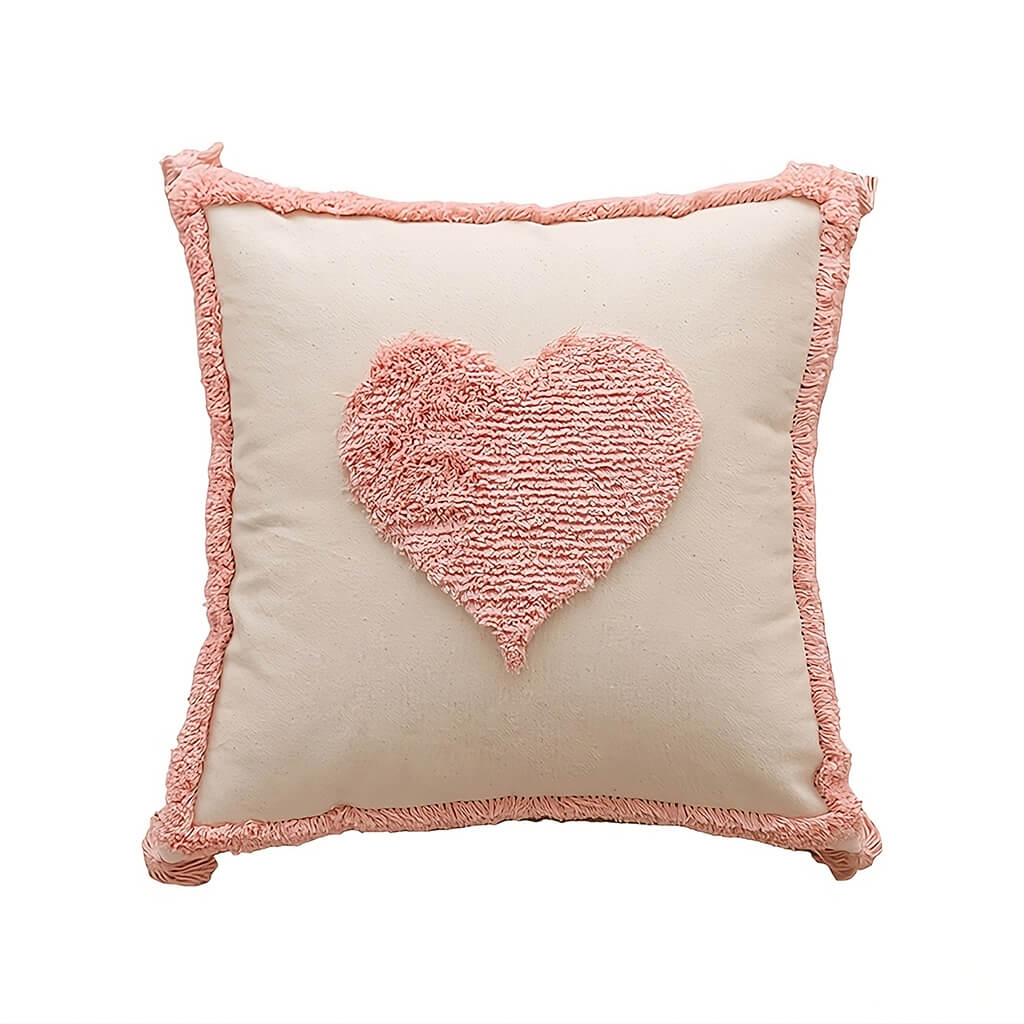 blush heart tufted throw pillow cover