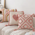 blush heart tufted throw pillow cover