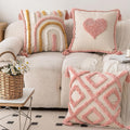 blush heart tufted throw pillow cover