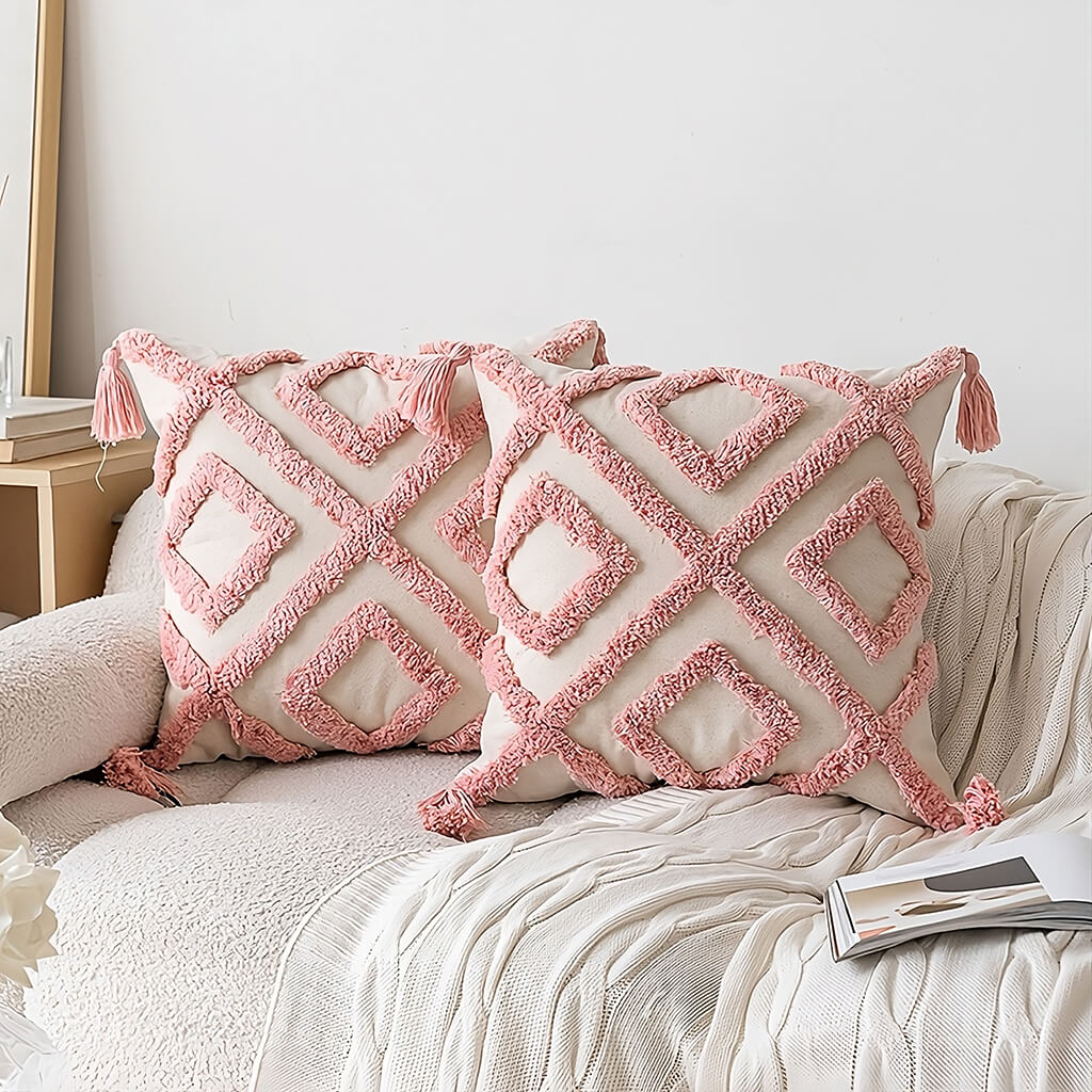 blush ornament tufted throw pillow cover