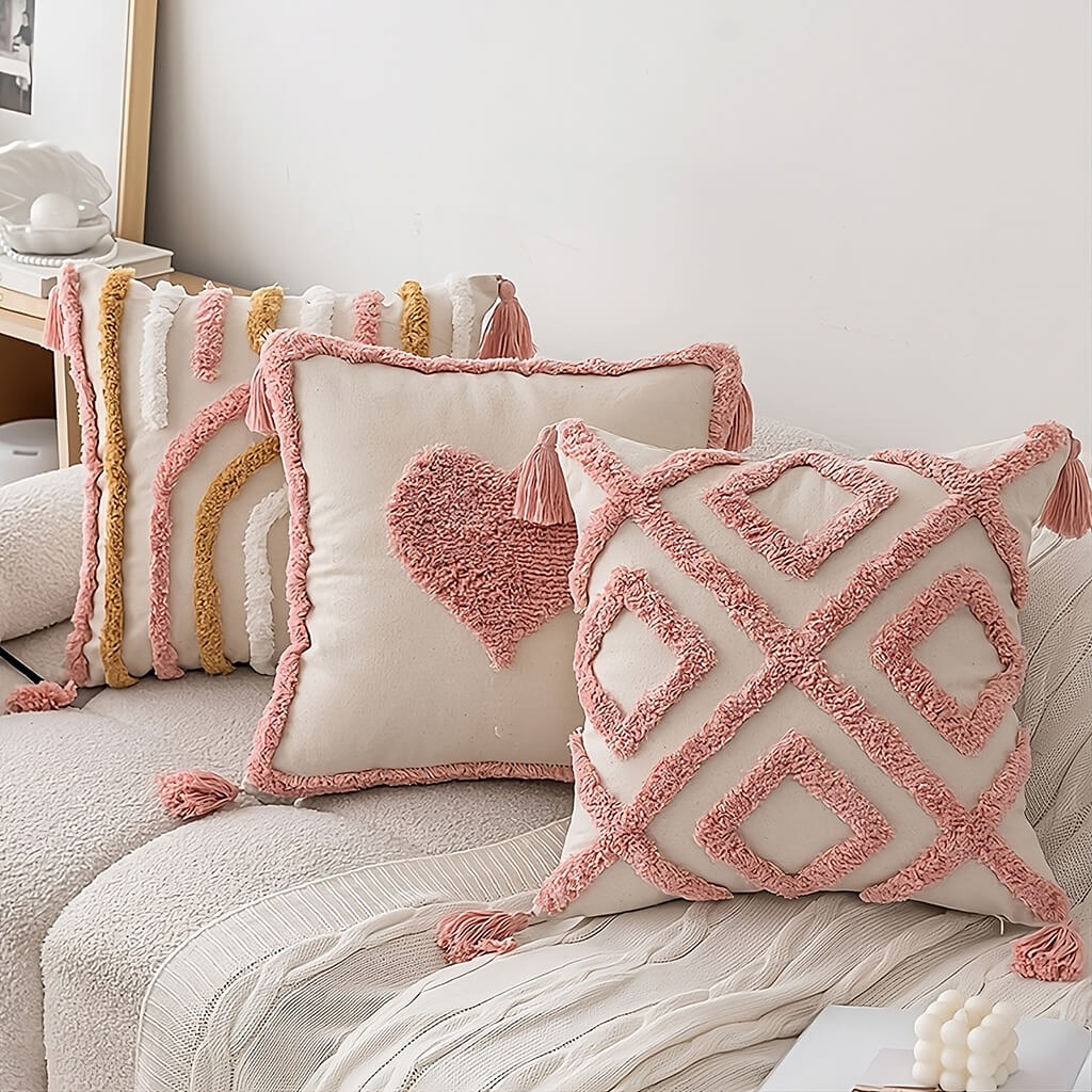 blush ornament tufted throw pillow cover