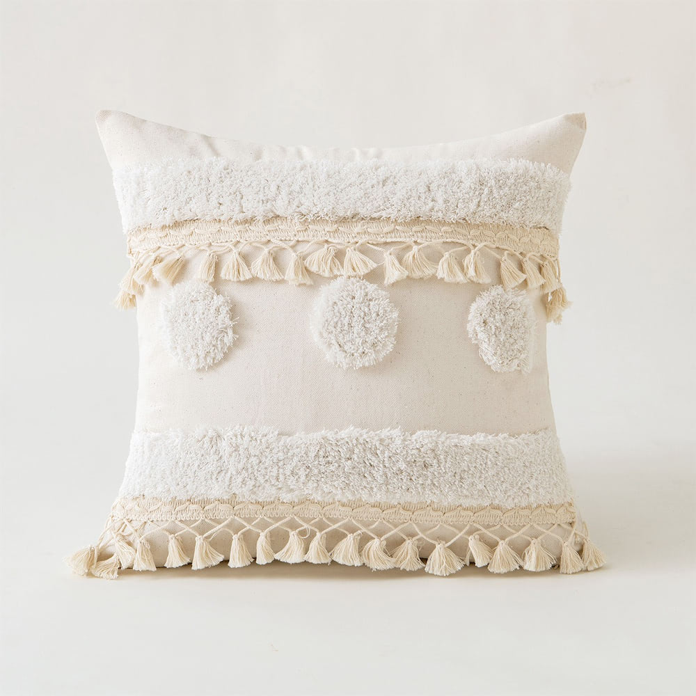 bohemian aesthetic ivory decorative cushion covers with tassels and fringe roomtery