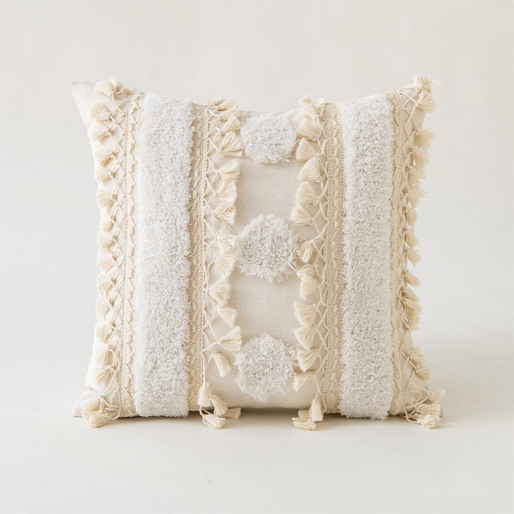 bohemian aesthetic ivory decorative cushion covers with tassels and fringe roomtery