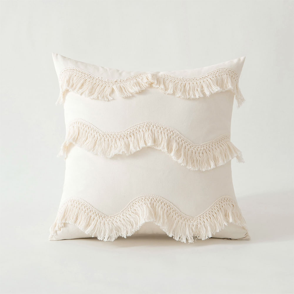 bohemian aesthetic ivory decorative cushion covers with tassels and fringe roomtery