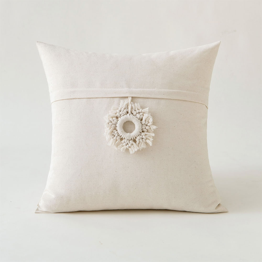 bohemian aesthetic ivory decorative cushion covers with tassels and fringe roomtery