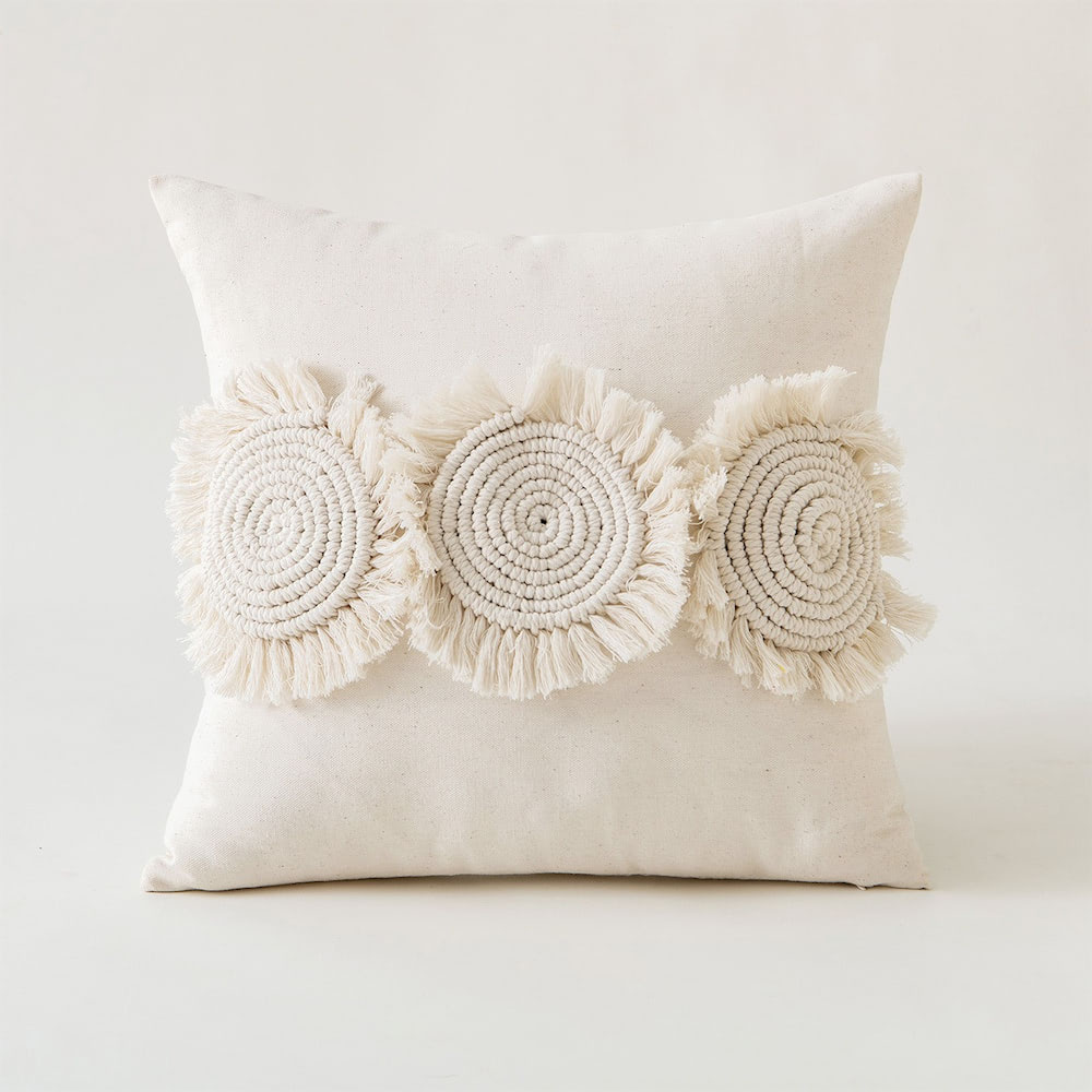 bohemian aesthetic ivory decorative cushion covers with tassels and fringe roomtery