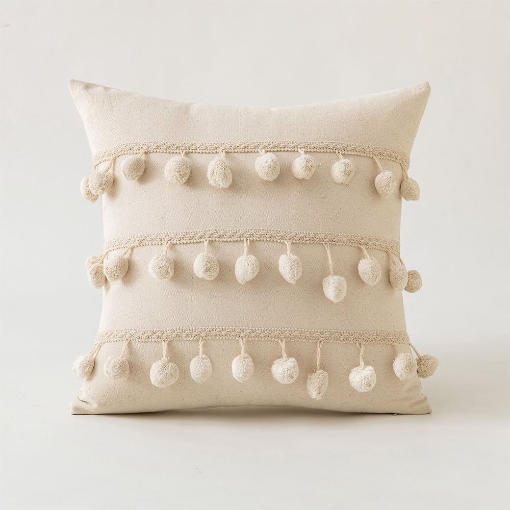 bohemian aesthetic ivory decorative cushion covers with tassels and fringe roomtery