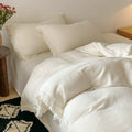 Soft washed cotton duvet cover set with fringe edges for boho aesthetic rooms