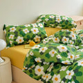 bright and colorful green and yellow daisy lawn print bedding duvet cover set
