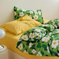 bright and colorful green and yellow daisy lawn print bedding duvet cover set