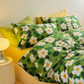 bright and colorful green and yellow daisy lawn print bedding duvet cover set
