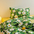 bright and colorful green and yellow daisy lawn print bedding duvet cover set