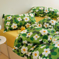 bright and colorful green and yellow daisy lawn print bedding duvet cover set
