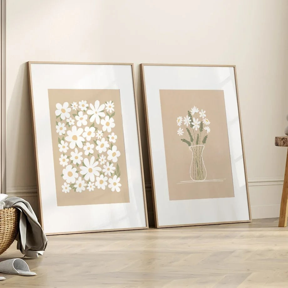minimalist flower print in pale brown color boho aesthetic room decor roomtery