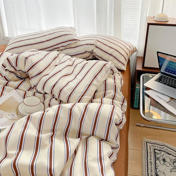 brown striped print bedding duvet cover et aesthetic room decor roomtery