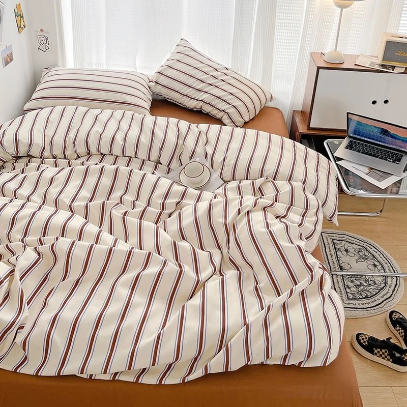 brown striped print bedding duvet cover et aesthetic room decor roomtery
