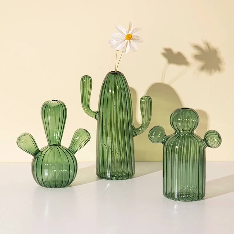 cactus shaped green and blue glass vase aesthetic decor roomtery