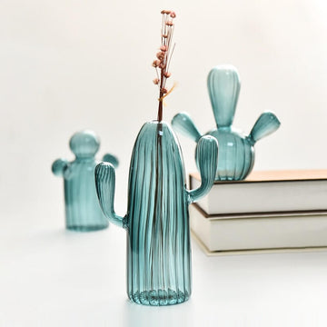 cactus shaped green and blue glass vase aesthetic decor roomtery
