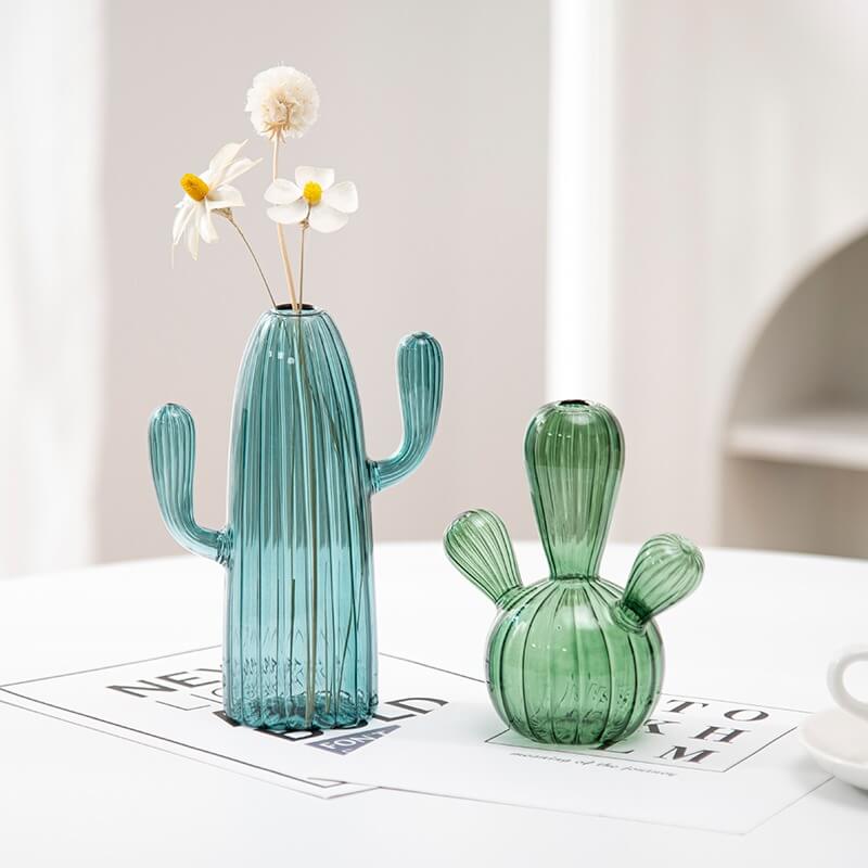 cactus shaped green and blue glass vase aesthetic decor roomtery