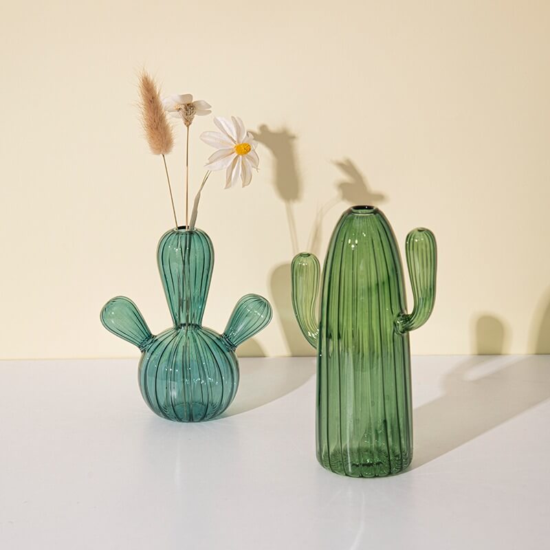 cactus shaped green and blue glass vase aesthetic decor roomtery