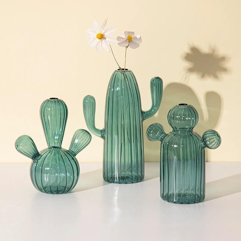 cactus shaped green and blue glass vase aesthetic decor roomtery